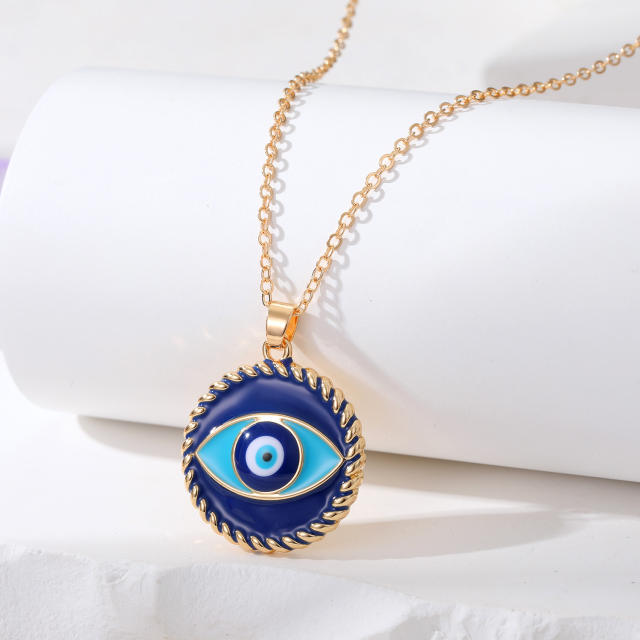 Vintage blue enamel evil eye pendant necklace