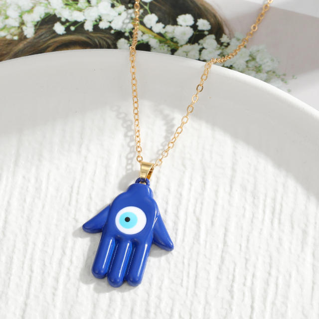 Color enamel alloy hasma pendant necklace