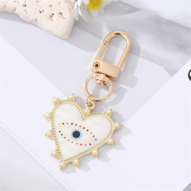 Hot sale color enamel heart evil eye keychain