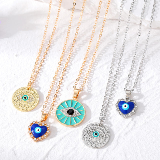 Personality blue color enamel evil eye pendant necklace