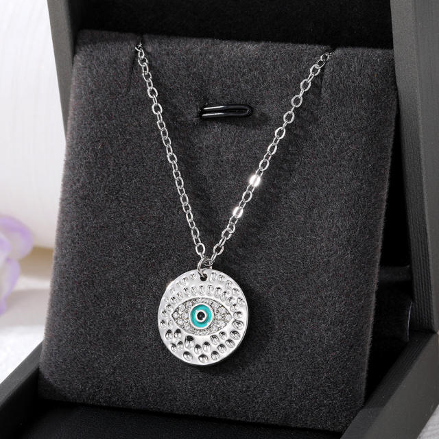 Personality blue color enamel evil eye pendant necklace