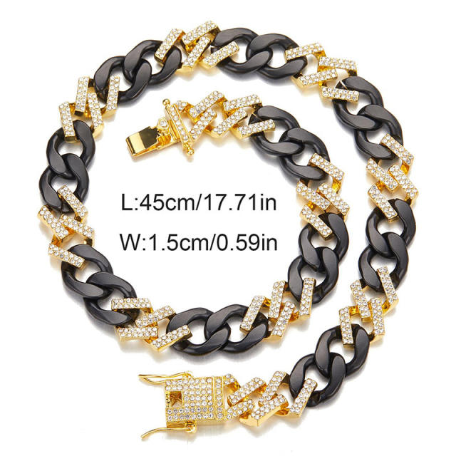 Hiphop rhinestone cuban chain necklace for men