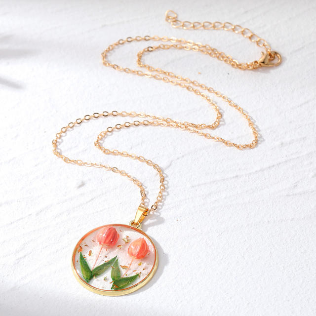 Boho ins trend dry flower pendant necklace