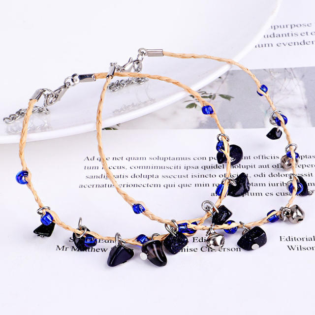 Boho colorful crystal bead bell anklet
