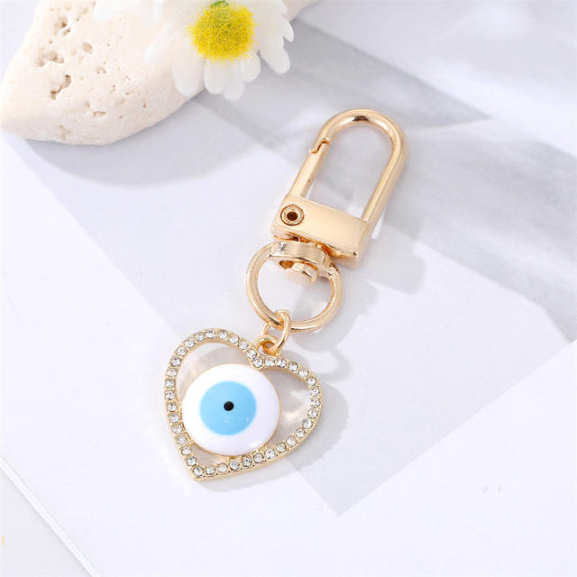 Spring enamel rainbow evil eye heart keychain