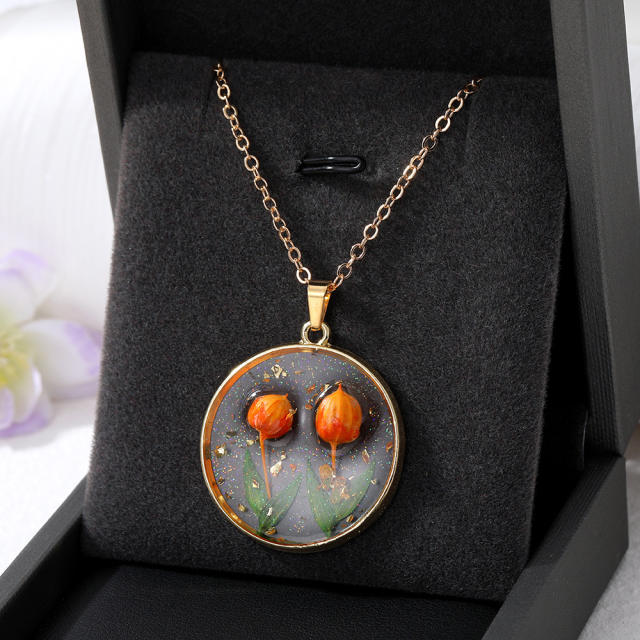 Boho ins trend dry flower pendant necklace