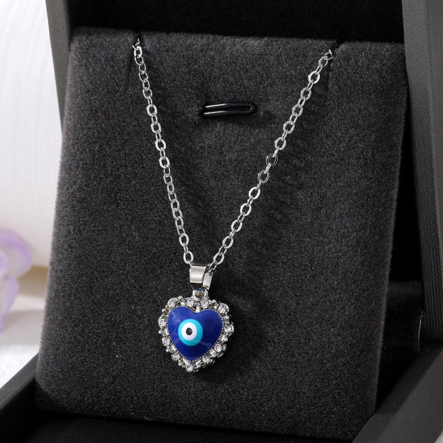 Personality blue color enamel evil eye pendant necklace