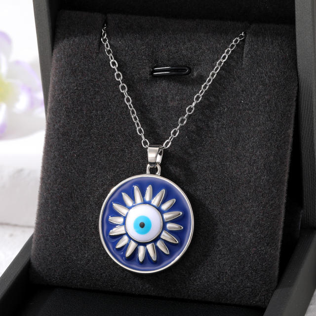 Vintage blue enamel evil eye pendant necklace