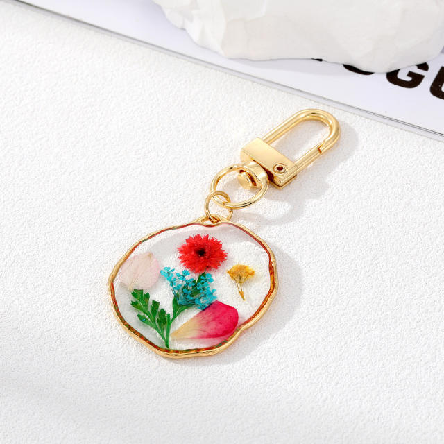 Spring dry flower resin keychain