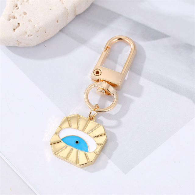 Spring enamel rainbow evil eye heart keychain