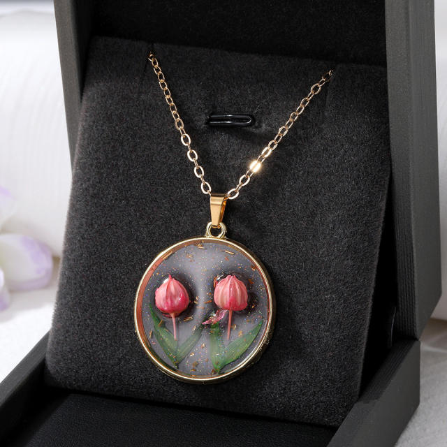 Boho ins trend dry flower pendant necklace
