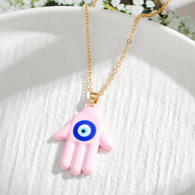 Color enamel alloy hasma pendant necklace