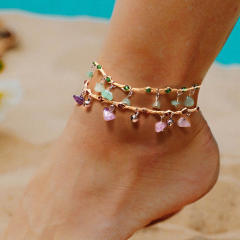 Boho colorful crystal bead bell anklet