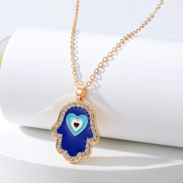 Rhinestone blue evil eye pendant necklace