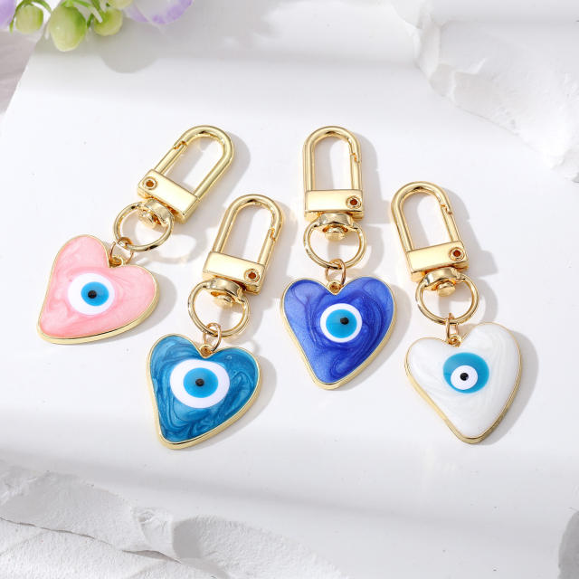 Boho enamel heart evil eye keychain