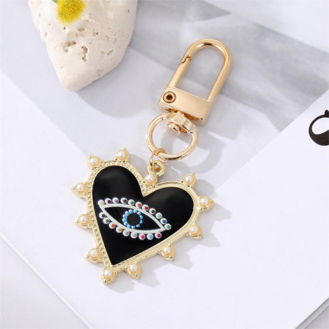 Hot sale color enamel heart evil eye keychain