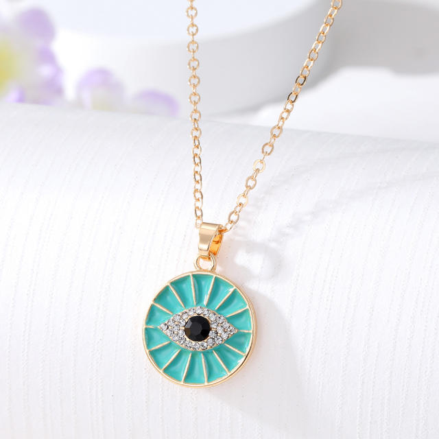 Personality blue color enamel evil eye pendant necklace