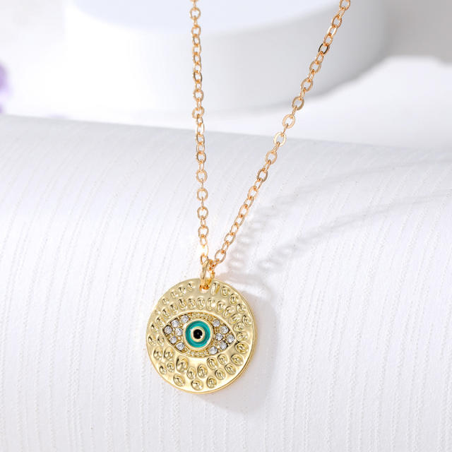 Personality blue color enamel evil eye pendant necklace