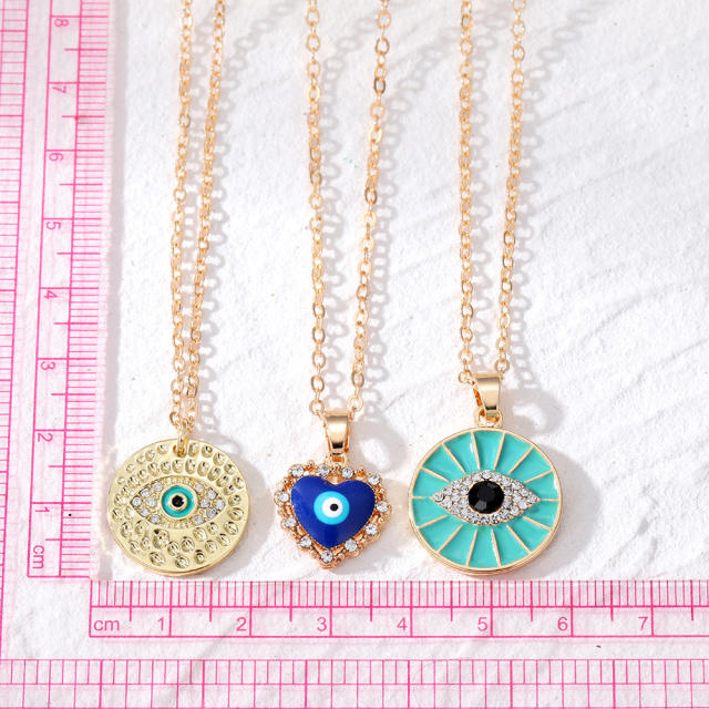 Personality blue color enamel evil eye pendant necklace