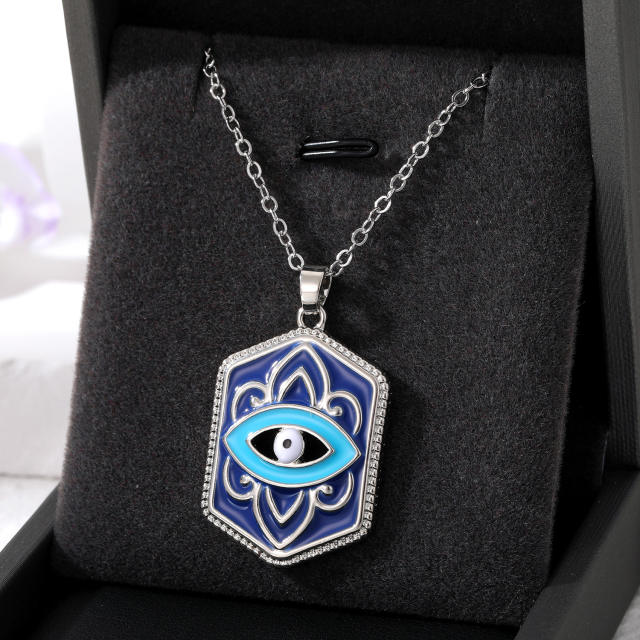 Vintage blue enamel evil eye pendant necklace