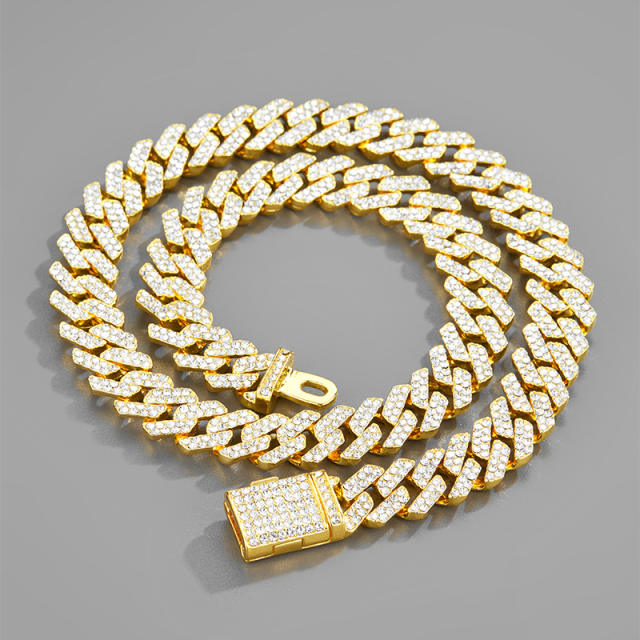 Hiphop punk trend 12mm diamond cuban chain for men