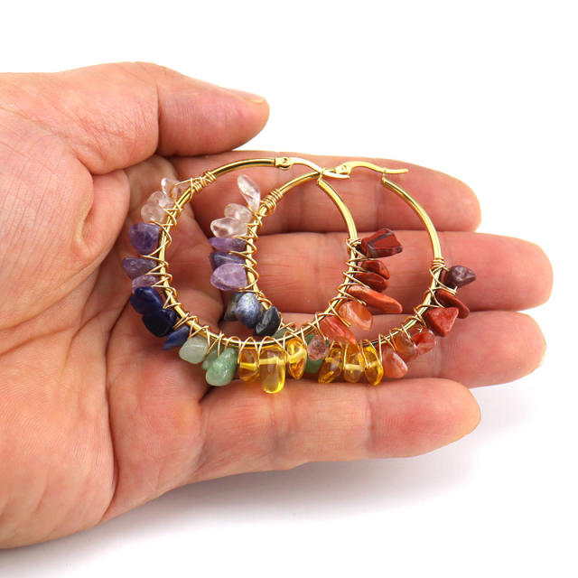Amazon hot sale colorful crystal stone hoop earrings