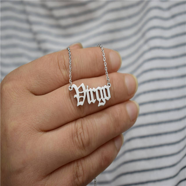 Vintage letter zodiac stainless steel necklace