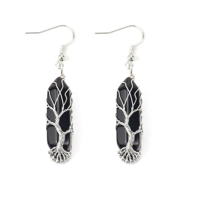 Handmade life tree crystal stone earrings