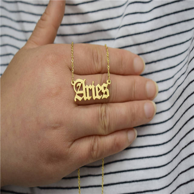 Vintage letter zodiac stainless steel necklace