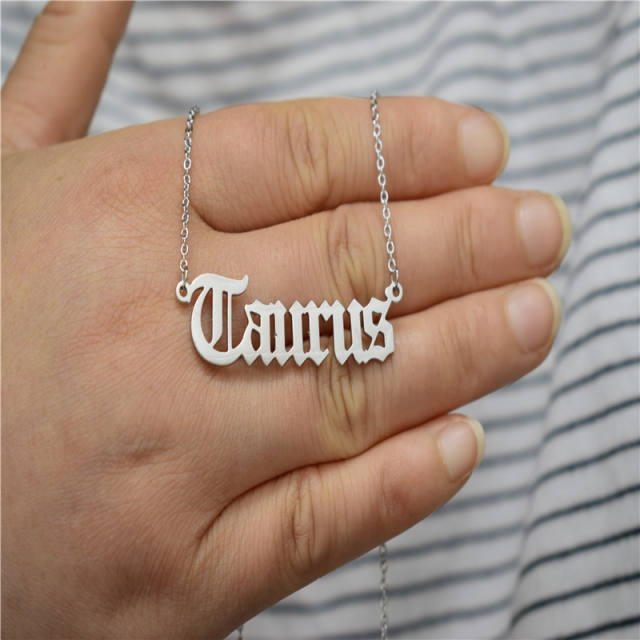 Vintage letter zodiac stainless steel necklace