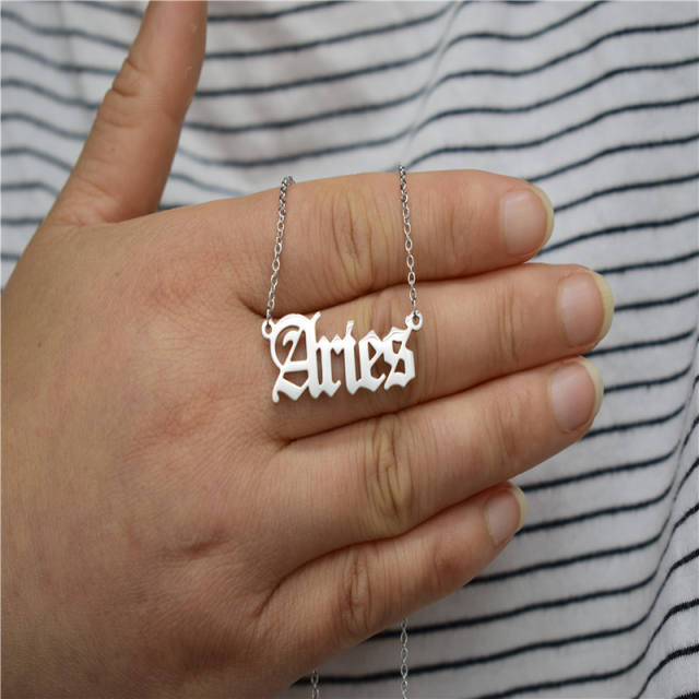 Vintage letter zodiac stainless steel necklace