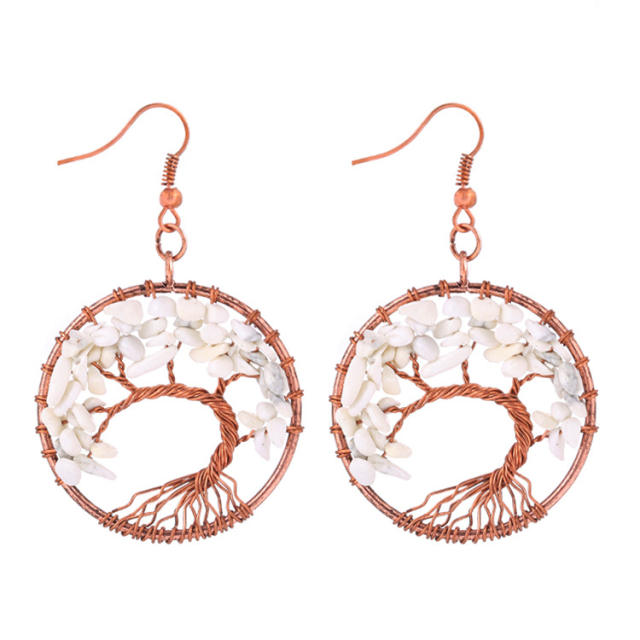 Handmade national crystal stone life tree earrings