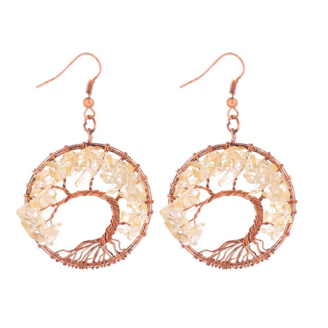 Handmade national crystal stone life tree earrings