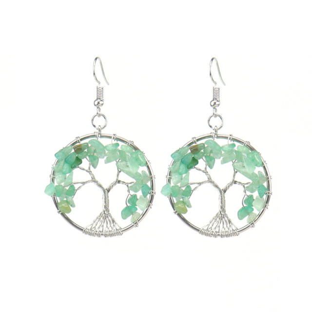 National trend colorful crystal stone life tree earrings