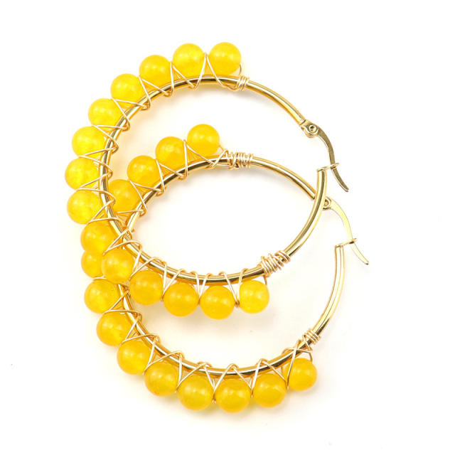 Occident fashion colorful crystal stone bead hoop earrings