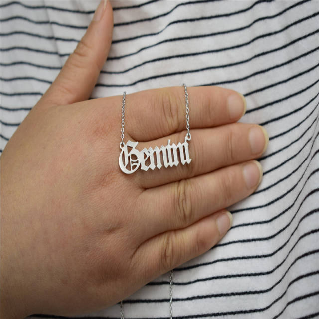 Vintage letter zodiac stainless steel necklace