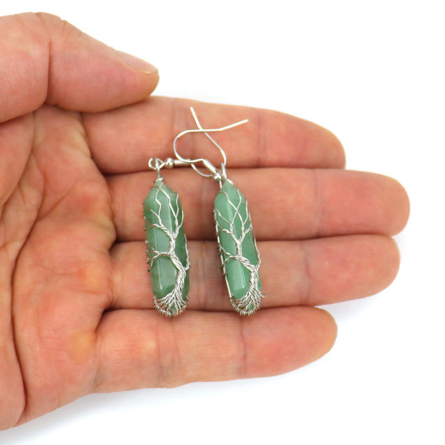 Handmade life tree crystal stone earrings