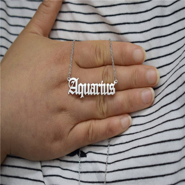 Vintage letter zodiac stainless steel necklace