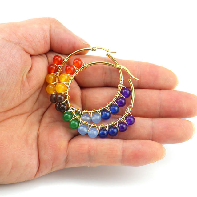Occident fashion colorful crystal stone bead hoop earrings