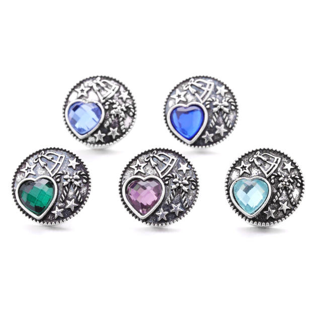 18mm color rhinestone heart snap jewelry