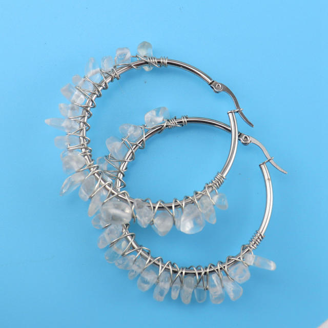 Amazon hot sael irregular shape crystal stone hoop earrings