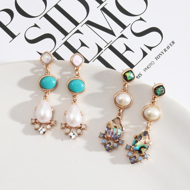 Boho pearl drop dangle earrings