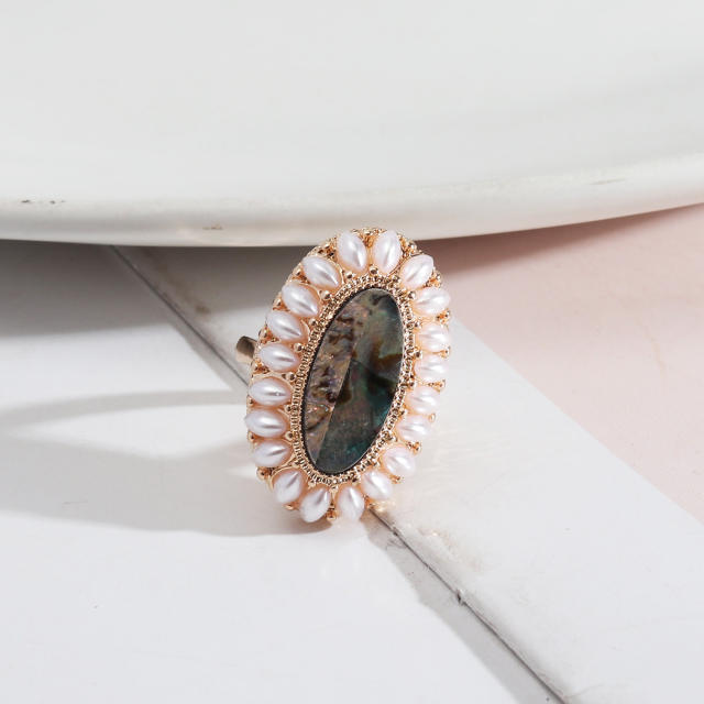 Boho pearl bead oval shape adjustable rings