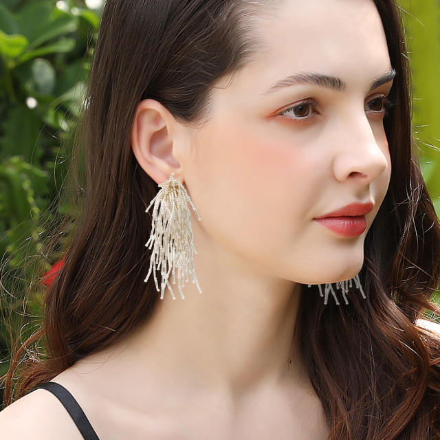 Boho handmade bead tassel earrings