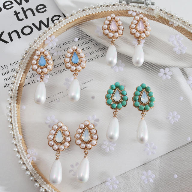 Boho palace trend pearl drop earrings