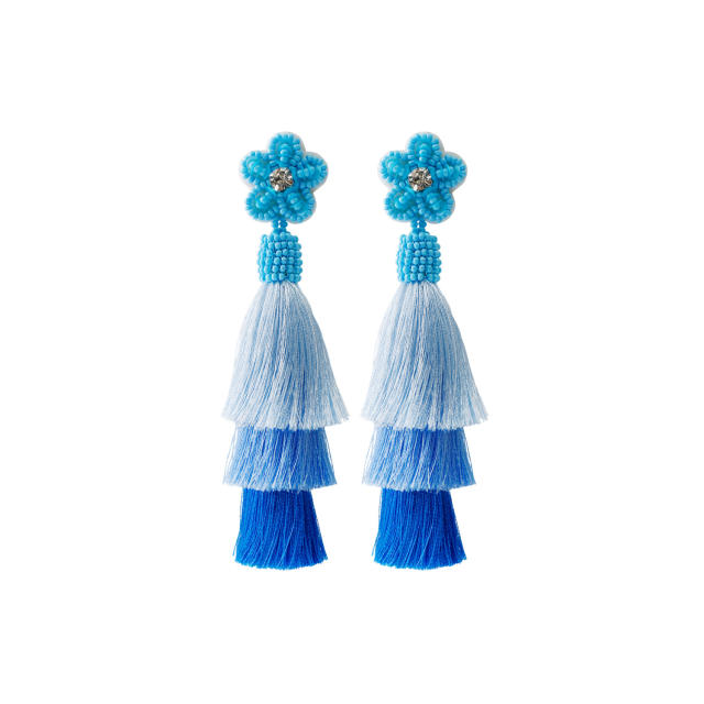 Boho colorful rope tassel dangle earrings
