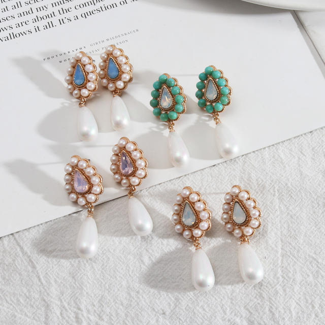 Boho palace trend pearl drop earrings
