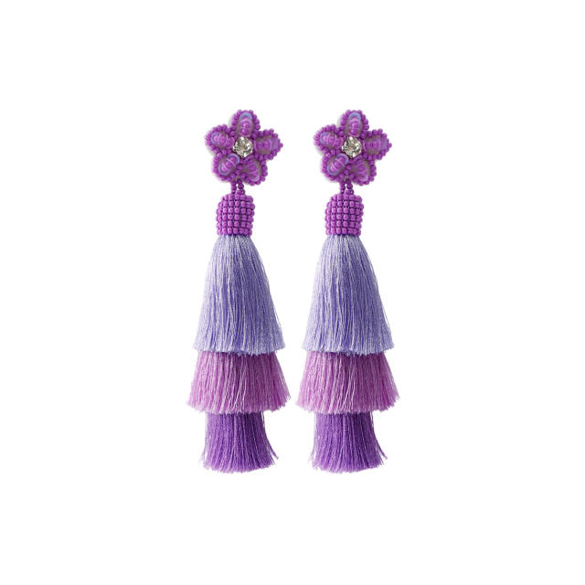 Boho colorful rope tassel dangle earrings