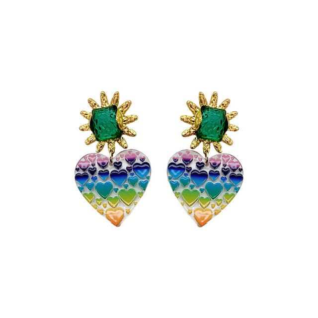 INS trend Y2K rainbow heart earrings
