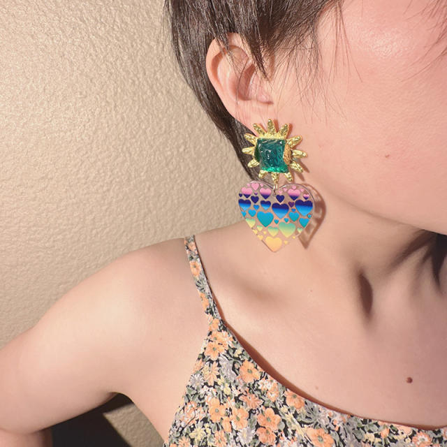 INS trend Y2K rainbow heart earrings